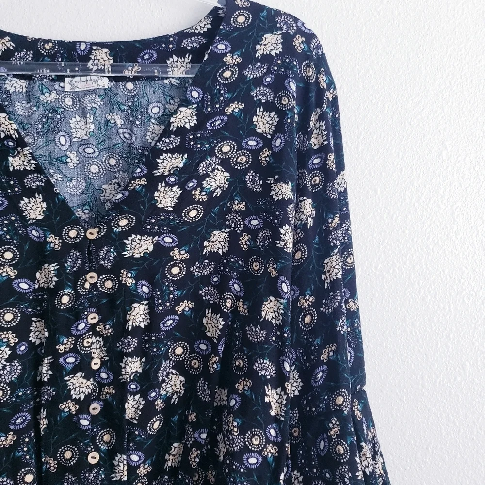 Free People Shes Dainty Long Bell Sleeve Floral Thong Bodysuit New Without Tags